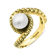 18ct Yellow Gold Freshwater Pearl Bead Twist Tentacle Ring, R1185.