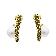 18ct Yellow Gold Freshwater Pearl Tentacle Hoop Earrings, E2462.
