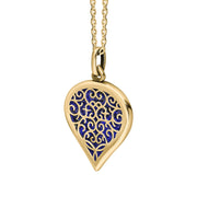 18ct Yellow Gold Lapis Lazuli Flore Filigree Medium Heart Necklace. P3630._2