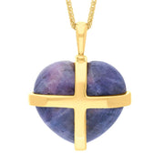 18ct Yellow Gold Northern Lights Greenland Sapphire Large Cross Heart Necklace P1542