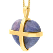 18ct Yellow Gold Northern Lights Greenland Sapphire Large Cross Heart Necklace P1542