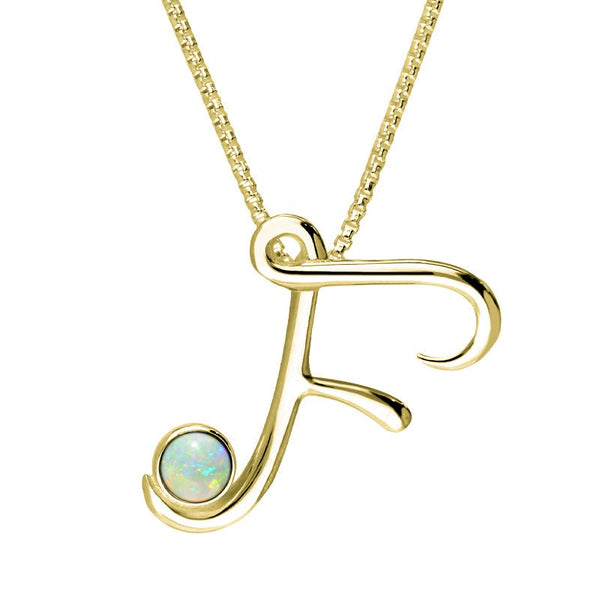 18ct Yellow Gold Opal Love Letters Initial F Necklace, P3453.