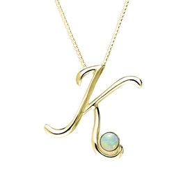 18ct Yellow Gold Opal Love Letters Initial K Necklace, P3458.