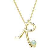 18ct Yellow Gold Opal Love Letters Initial R Necklace, P3465.