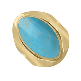 18ct Yellow Gold Turquoise Hallmark Medium Oval Ring. R012_FH.