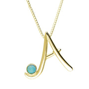 18ct Yellow Gold Turquoise Love Letters Initial A Necklace, P3448.