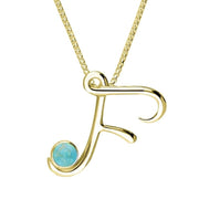 18ct Yellow Gold Turquoise Love Letters Initial F Necklace, P3453.