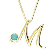 18ct Yellow Gold Turquoise Love Letters Initial M Necklace, P3460.