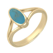 18ct Yellow Gold Turquoise Oval Split Shoulder Ring. R114.