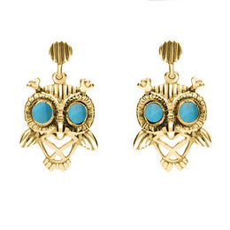 18ct Yellow Gold Turquoise Owl Stud Earrings E2329