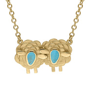 18ct Yellow Gold Turquoise Two Large Sheep Necklace, N1140.
