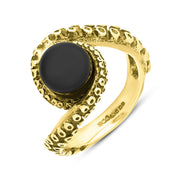 18ct Yellow Gold Whitby Jet Bead Twist Tentacle Ring, R1185.