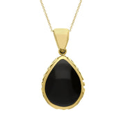 18ct Yellow Gold Whitby Jet Blue John Double Sided Celtic Edge Pear Cut Fob Necklace, P410.