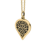18ct Yellow Gold Whitby Jet Flore Filigree Medium Heart Necklace. P3630._2