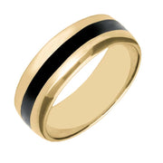 18ct Yellow Gold Whitby Jet Inlaid Wide Band Ring. R358.