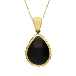 18ct Yellow Gold Whitby Jet Lapis Lazuli Double Sided Celtic Edge Pear Cut Fob Necklace, P410_2.
