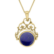 18ct Yellow Gold Whitby Jet Lapis Lazuli Double Sided Round Swivel Fob Necklace, P110_2.