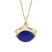 18ct Yellow Gold Whitby Jet Lapis Lazuli Marquise Swivel Fob Necklace, P115_10.