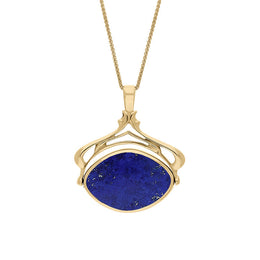 18ct Yellow Gold Whitby Jet Lapis Lazuli Marquise Swivel Fob Necklace, P115_10.