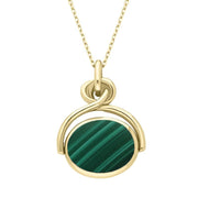 18ct Yellow Gold Whitby Jet Malachite Oval Swivel Fob Necklace, P096.