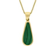 18ct Yellow Gold Whitby Jet Malachite Small Double Sided Pear Cut Fob Necklace, P835.