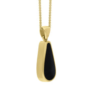 18ct Yellow Gold Whitby Jet Malachite Small Double Sided Pear Cut Fob Necklace, P835_3.