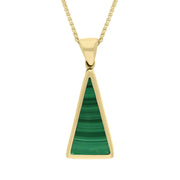 18ct Yellow Gold Whitby Jet Malachite Small Double Sided Triangular Fob Necklace, P834.