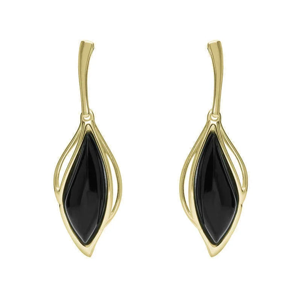 18ct Yellow Gold Whitby Jet Open Marquise Drop Earrings, E2437
