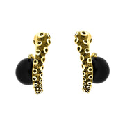 18ct Yellow Gold Whitby Jet Tentacle Hoop Earrings, E2462.