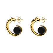 18ct Yellow Gold Whitby Jet Tentacle Hoop Earrings