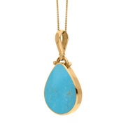 18ct Yellow Gold Whitby Jet Turquoise Double Sided Pear Fob Necklace, P056_3.
