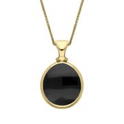 18ct Yellow Gold Whitby Jet White Mother Of Pearl Small Double Sided Pear Fob Necklace, P220.