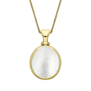 18ct Yellow Gold Whitby Jet White Mother Of Pearl Small Double Sided Pear Fob Necklace, P220_2.