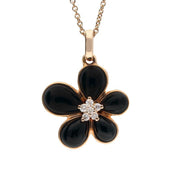 18ct Rose Gold Whitby Jet Diamond Small Flower Two Piece Set
