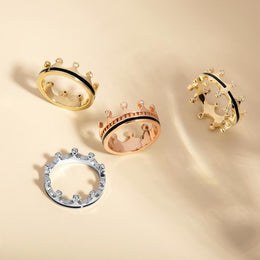 18ct Rose Gold Whitby Jet Diamond Tiara Band Ring. R1233.