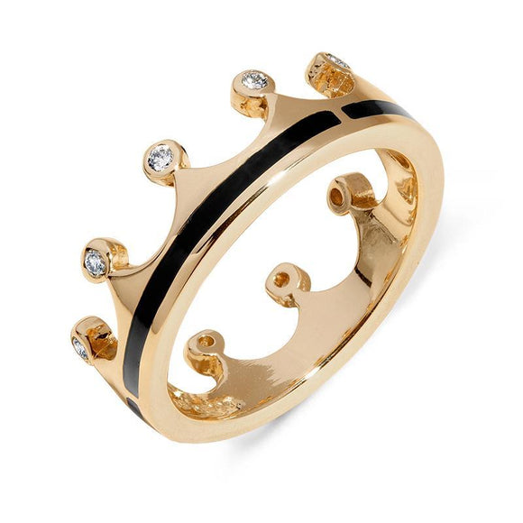 18ct Rose Gold Whitby Jet Diamond Tiara Band Ring. R1233.