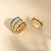 18ct Rose Gold Whitby Jet Diamond Tiara Double Band Ring. R1234.