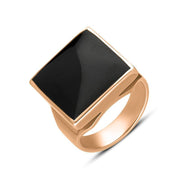 18ct Rose Gold Whitby Jet Small Square Ring, R603.
