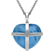 18ct White Gold Aquamarine Medium Cross Heart Necklace, P1543.