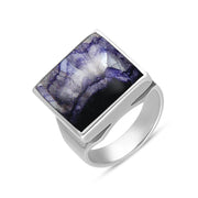 18ct White Gold Blue John Small Square Ring, R603.