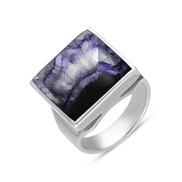 18ct White Gold Blue John Small Square Ring, R603.