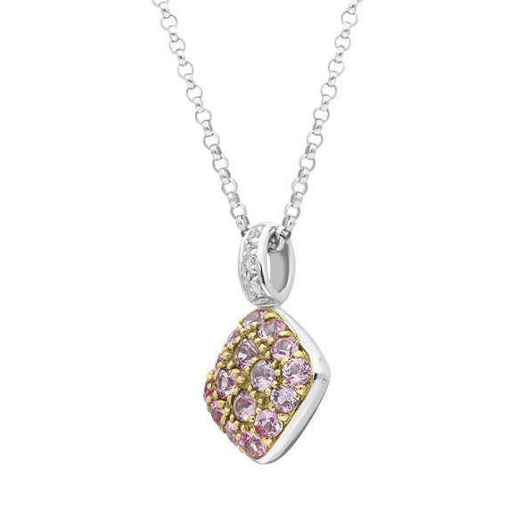 18ct White Gold Pink Sapphire Diamond Shaped Necklace FLKR