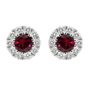 18ct White Gold Ruby and Diamond Cluster Stud Earrings E2356