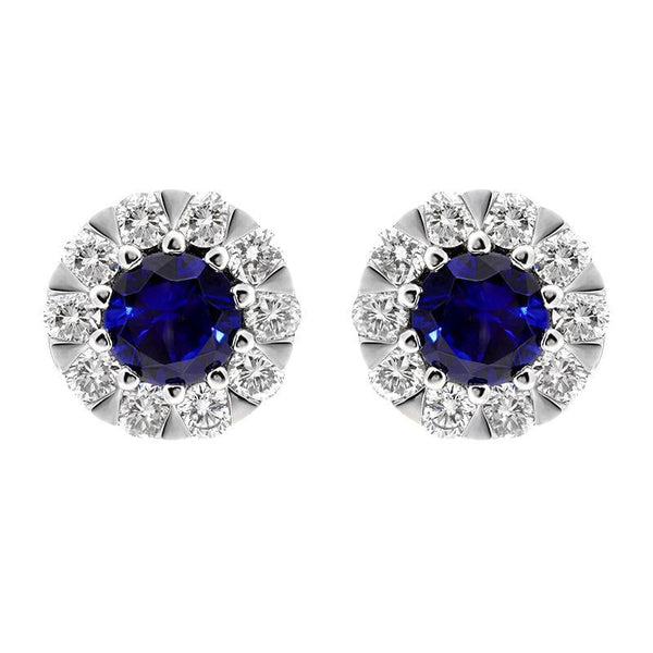 18ct White Gold Sapphire Diamond Cluster Stud Earrings E2356