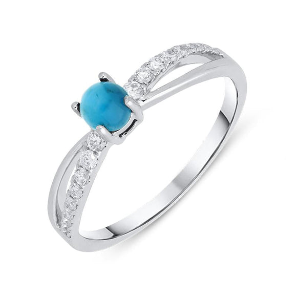 18ct White Gold Turquoise 0.16ct Diamond Split Shoulder Ring, R1147.