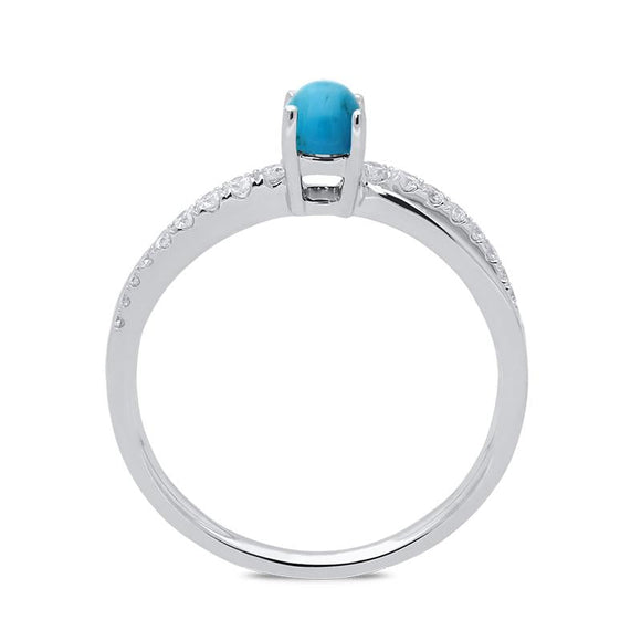 18ct White Gold Turquoise 0.16ct Diamond Split Shoulder Ring, R1147.