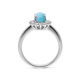 18ct White Gold Turquoise 0.40ct Diamond Flower Ring, R1027. side