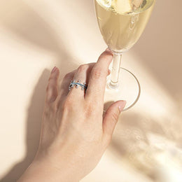 18ct White Gold Turquoise Diamond Tiara Double Band Ring. R1234.