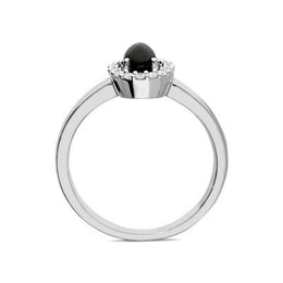 18ct White Gold Whitby Jet 0.12ct Diamond Oval Cluster Ring, R883.