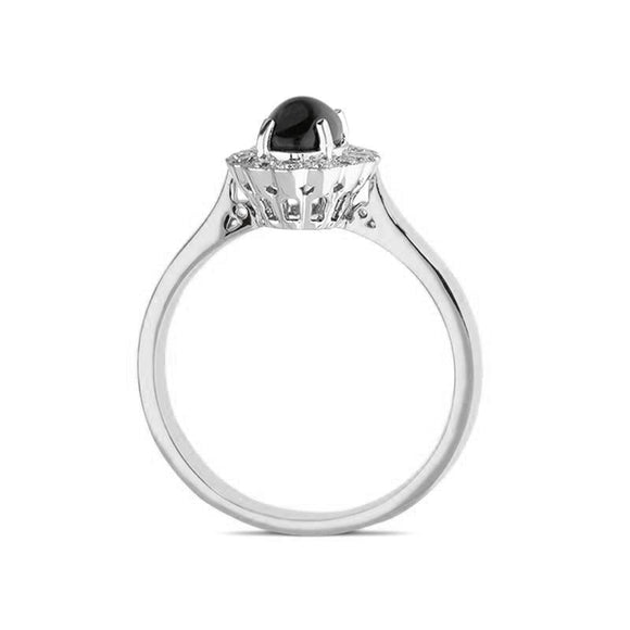 18ct White Gold Whitby Jet 0.22ct Diamond Oval Ring. R1024.